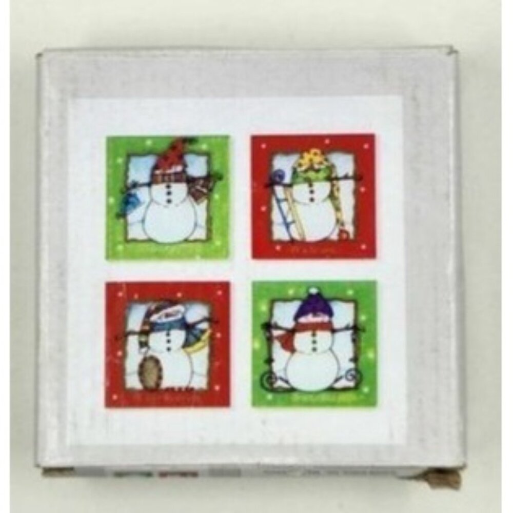 Vintage Snowman Christmas Coasters Holiday Decor - Set of 4